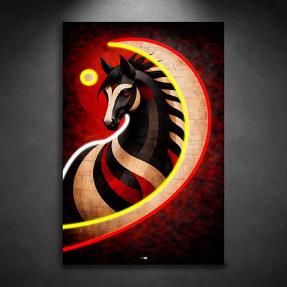 Midnight Horse Moon | Tableau Cheval Abstrait Premium