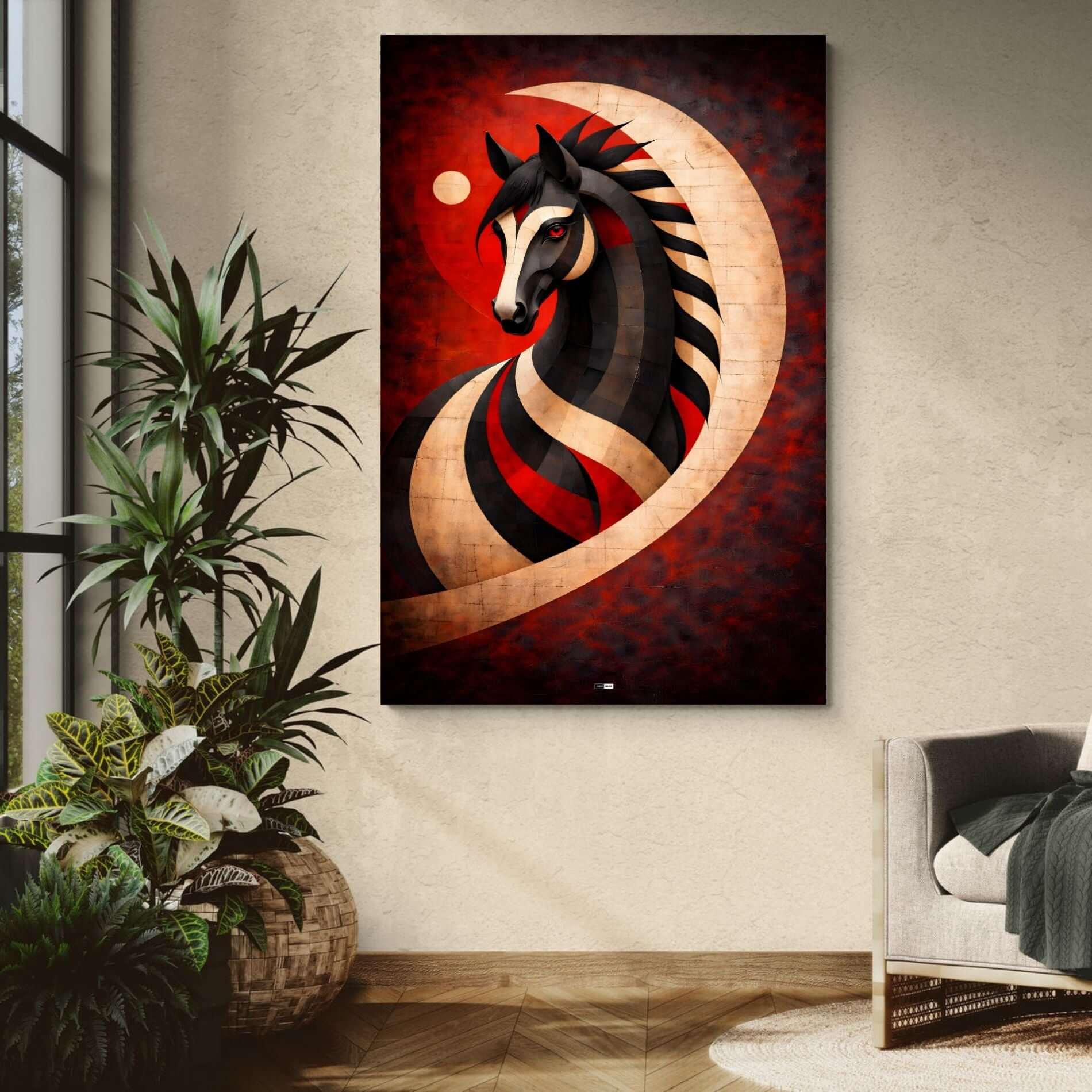 Midnight Horse Moon | Tableau Cheval Abstrait Premium