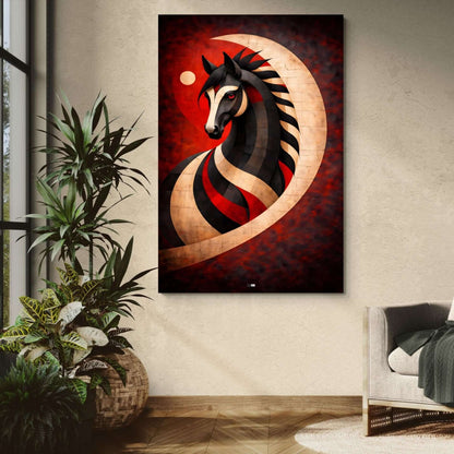 Midnight Horse Moon | Tableau Cheval Abstrait Premium
