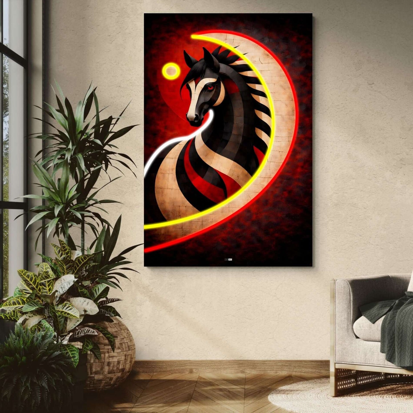 Midnight Horse Moon | Tableau Cheval Abstrait Premium