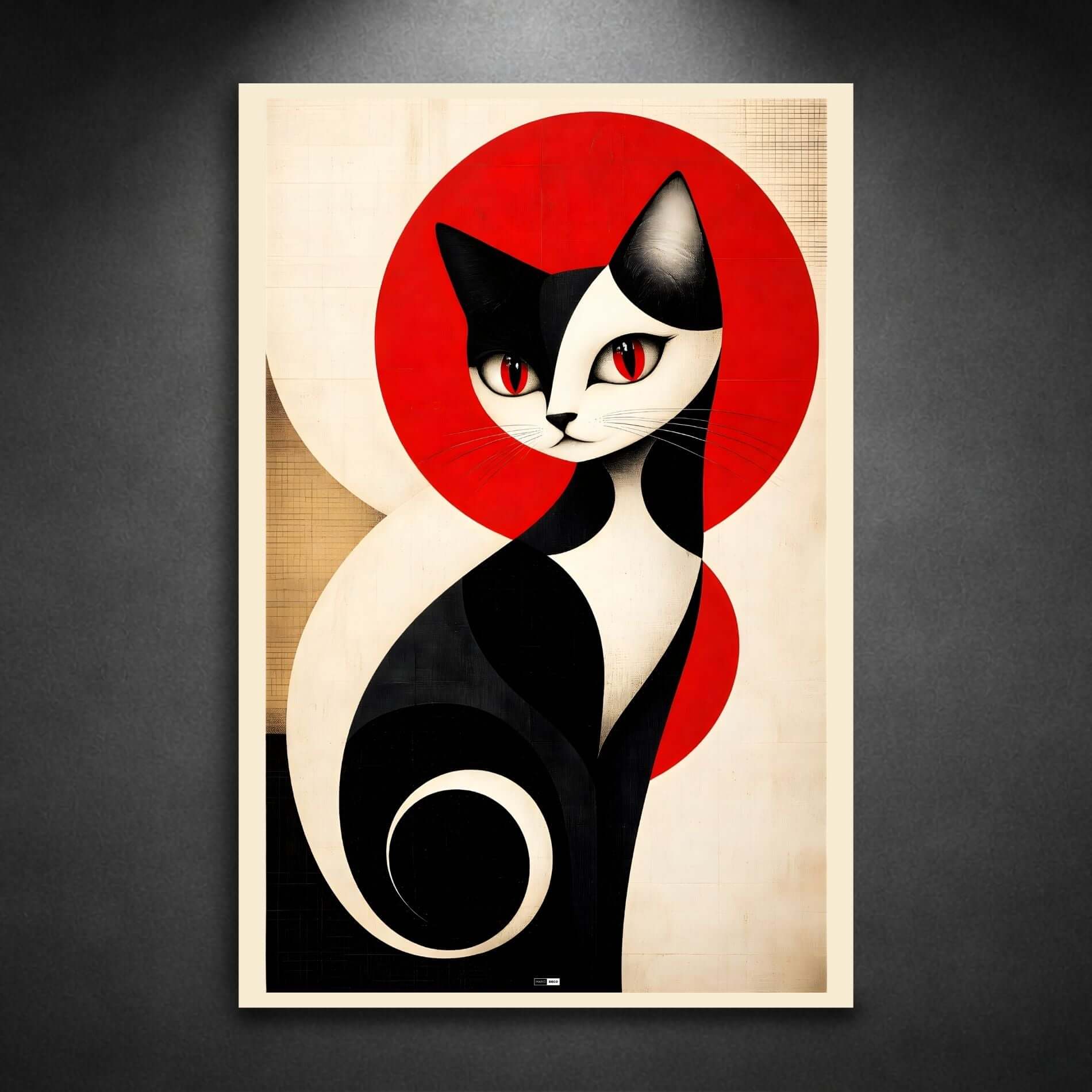 Crimson Cat Muse | Tableau Chat Abstrait Premium