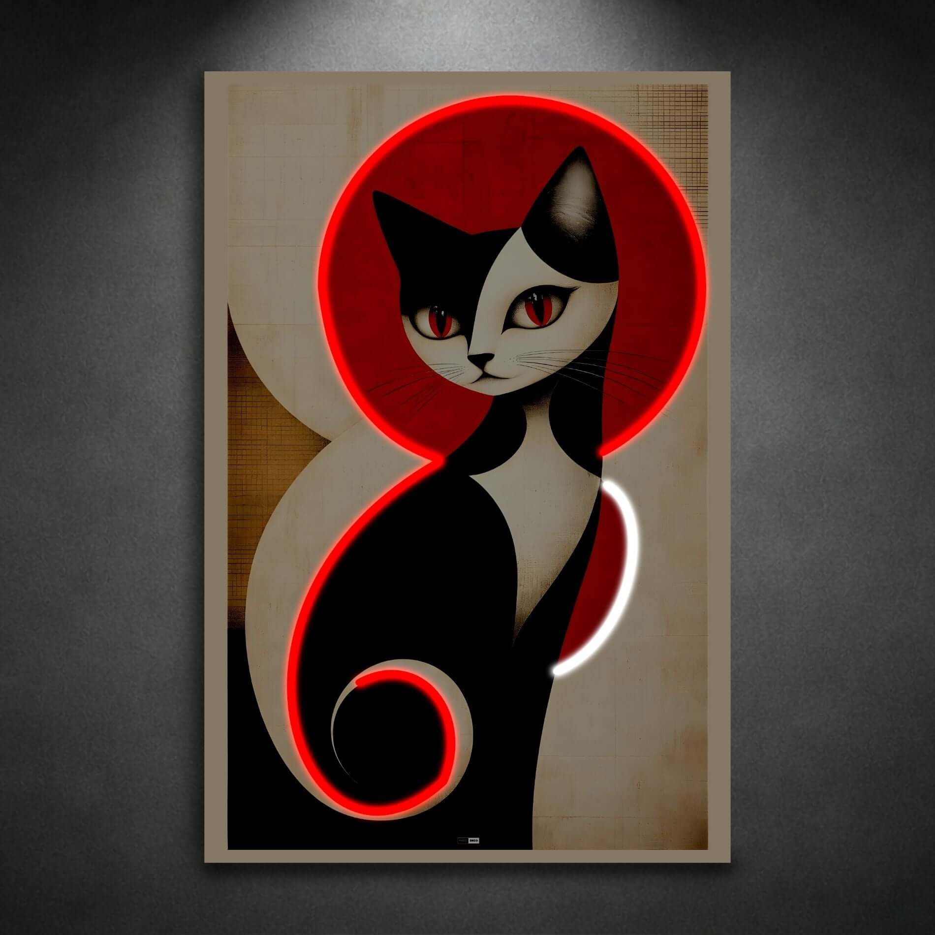 Crimson Cat Muse | Tableau Chat Abstrait Premium