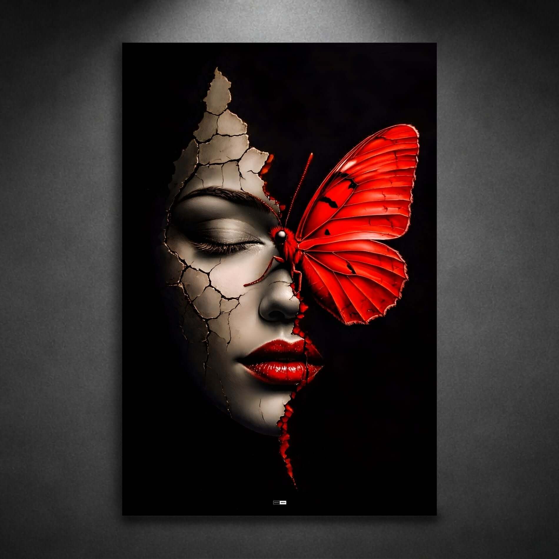 Scarlet Butterfly Face | Tableau Femme Abstrait Premium