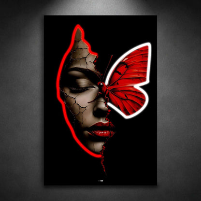 Scarlet Butterfly Face | Tableau Femme Abstrait Premium