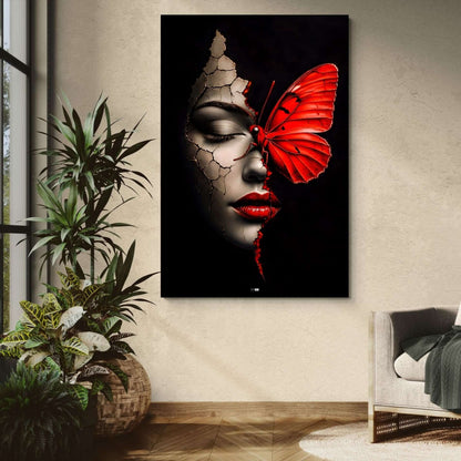 Scarlet Butterfly Face | Tableau Femme Abstrait Premium