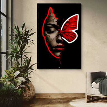 Scarlet Butterfly Face | Tableau Femme Abstrait Premium