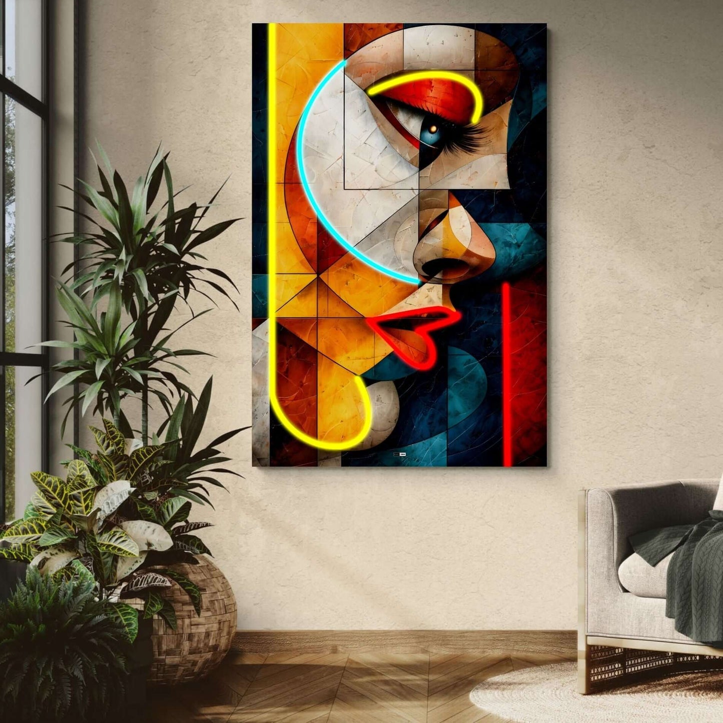 Cubist Eye Flame | Tableau Œil Abstrait Premium