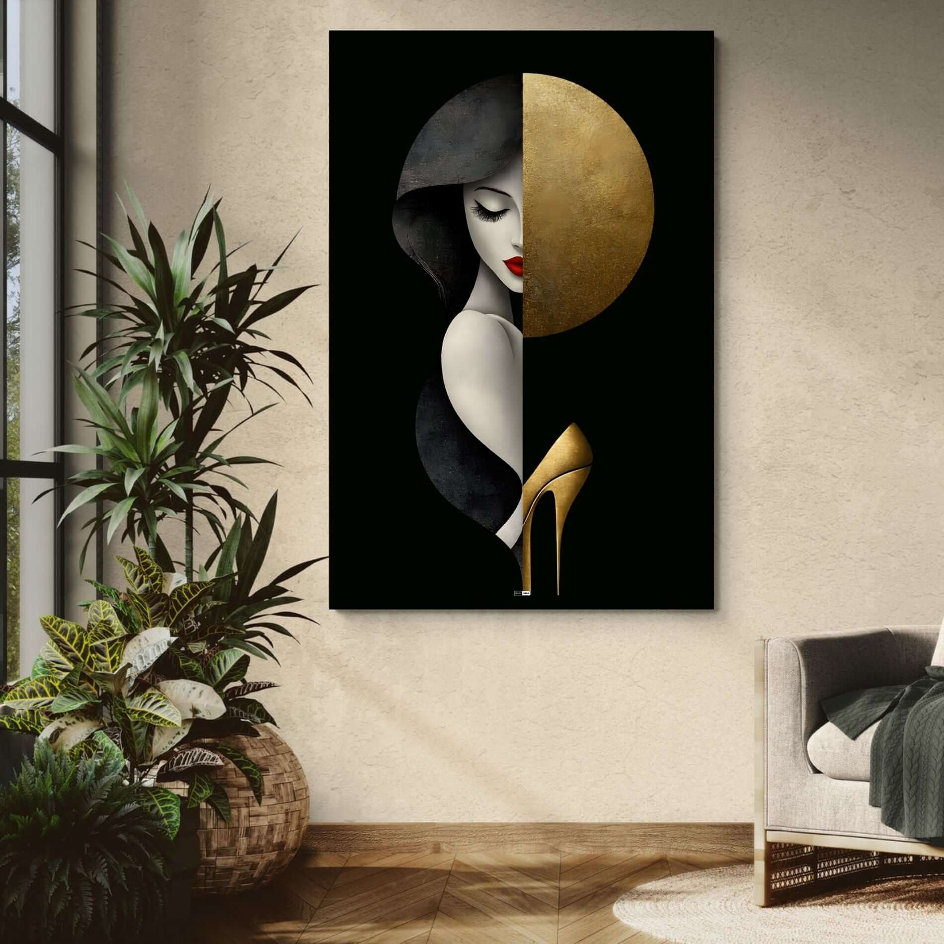 Moon Muse Contrast | Tableau Visage Moderne Premium