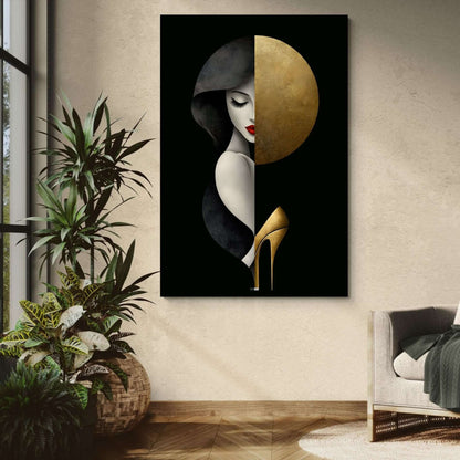 Moon Muse Contrast | Tableau Visage Moderne Premium