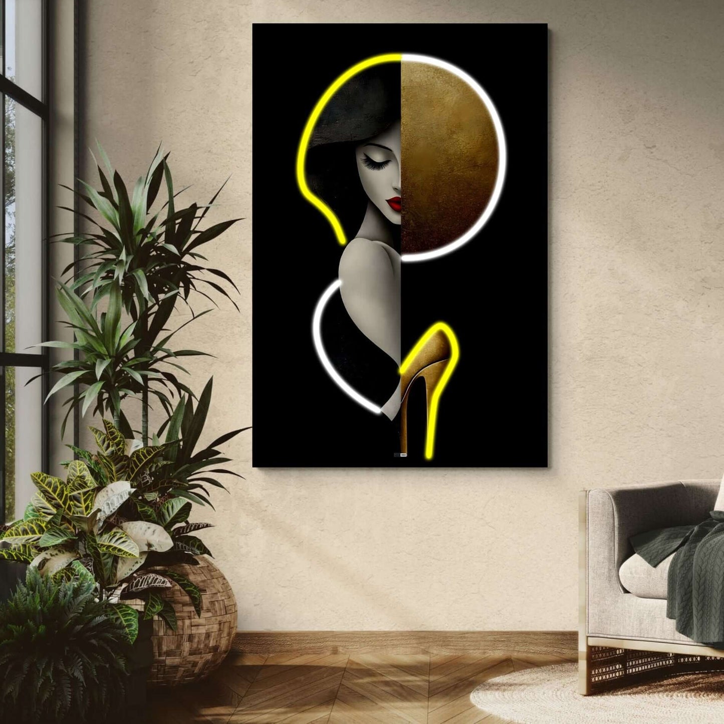 Moon Muse Contrast | Tableau Visage Moderne Premium