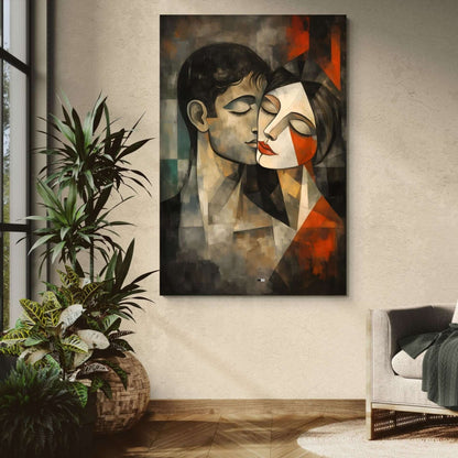 Cubist Kiss | Tableau Couple Moderne Premium