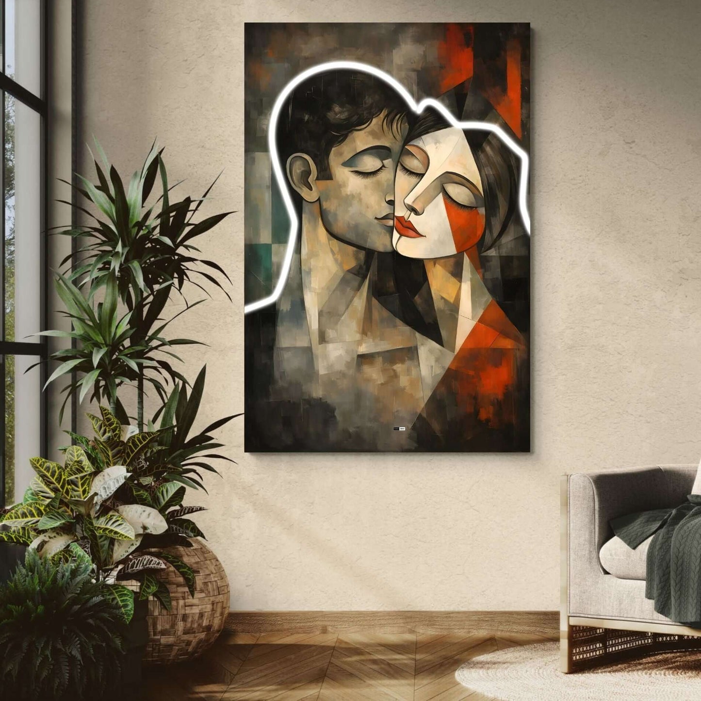 Cubist Kiss | Tableau Couple Moderne Premium