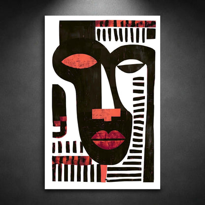 Tribal Echo Face | Tableau Abstrait Visage Premium