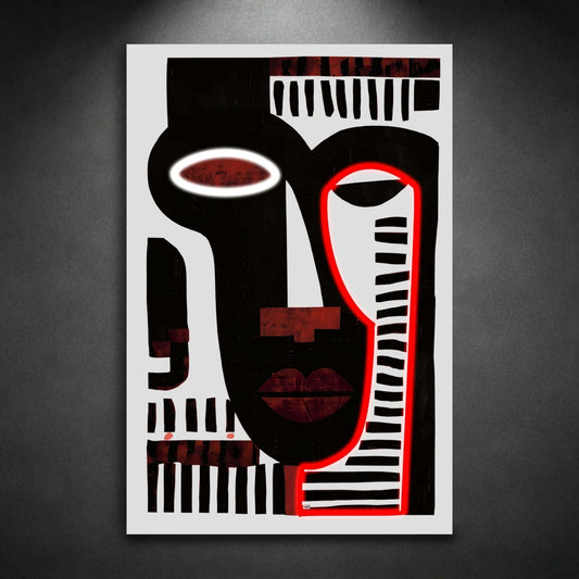 Tribal Echo Face | Tableau Abstrait Visage Premium