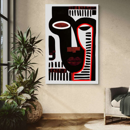 Tribal Echo Face | Tableau Abstrait Visage Premium