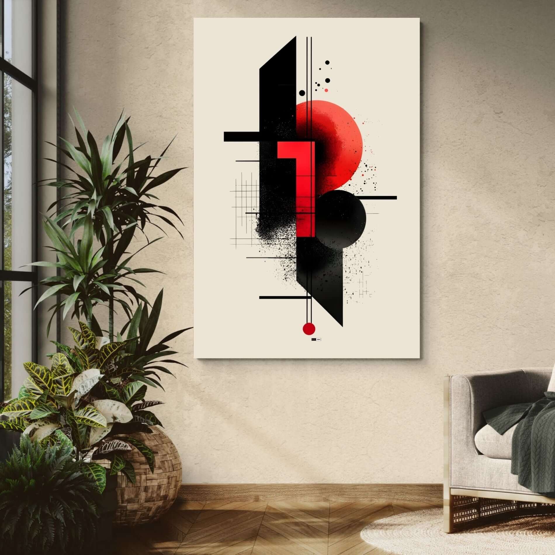 Red Axis Minimal | Tableau Géométrique Premium