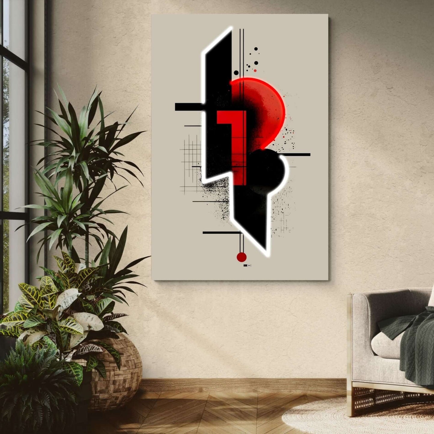 Red Axis Minimal | Tableau Géométrique Premium