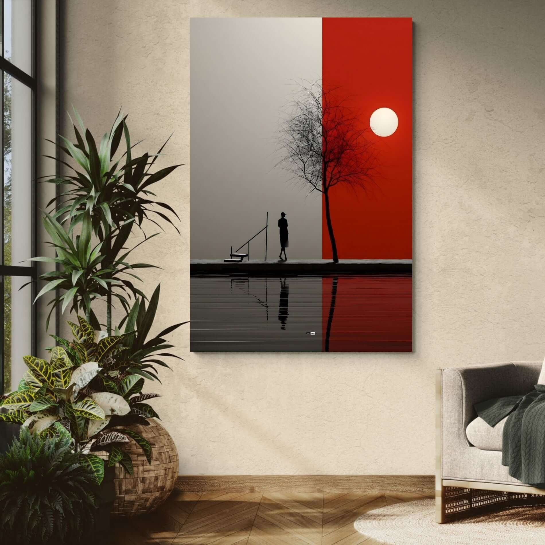 Red Sun Silence | Tableau Minimaliste Premium