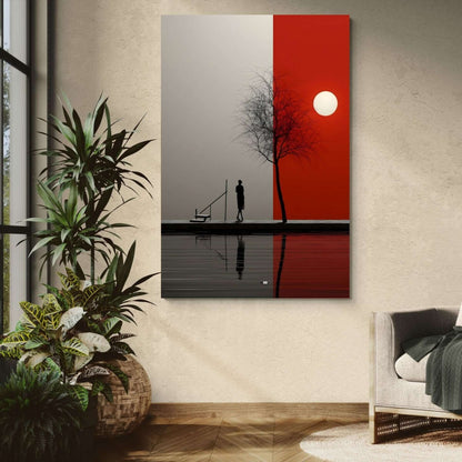 Red Sun Silence | Tableau Minimaliste Premium