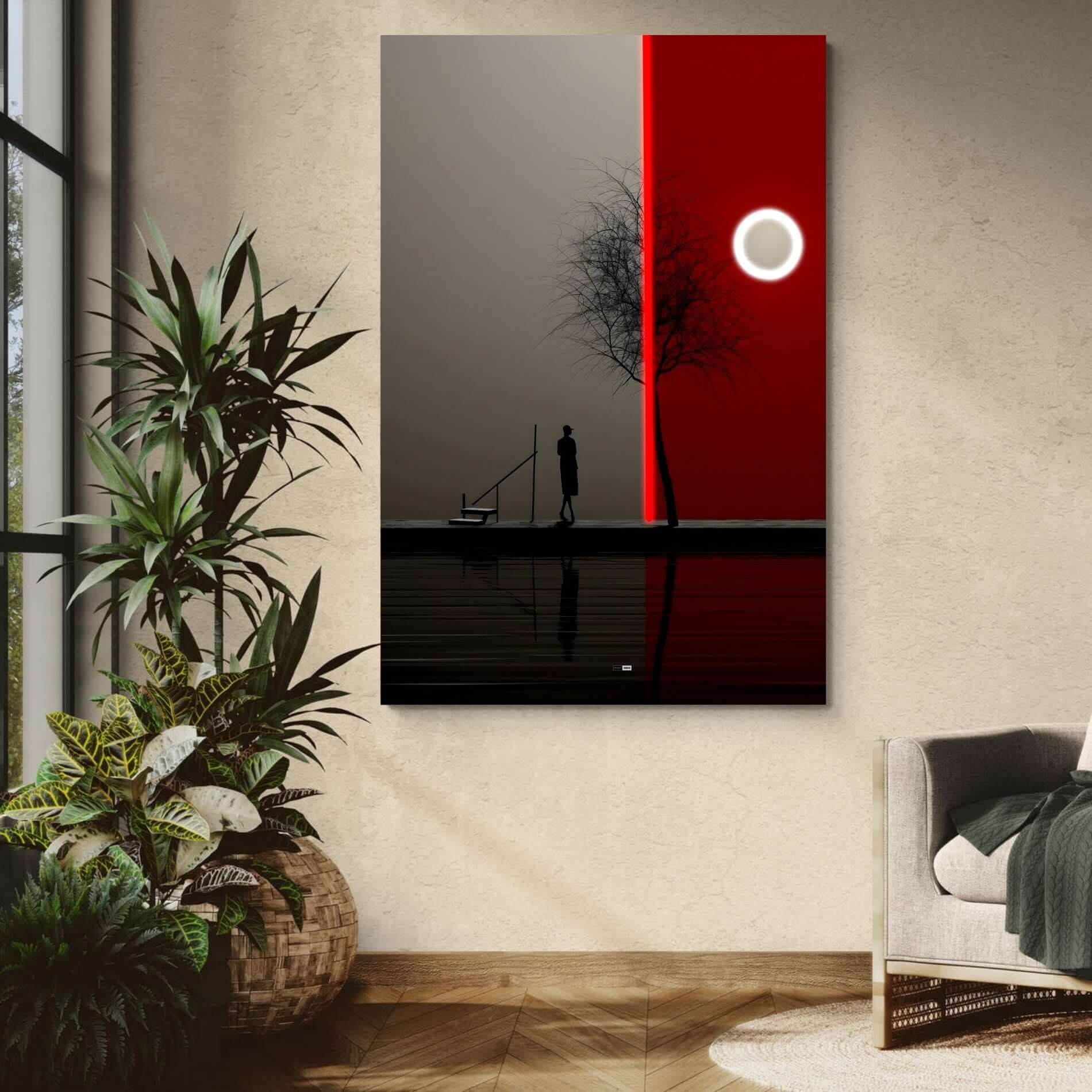 Red Sun Silence | Tableau Minimaliste Premium