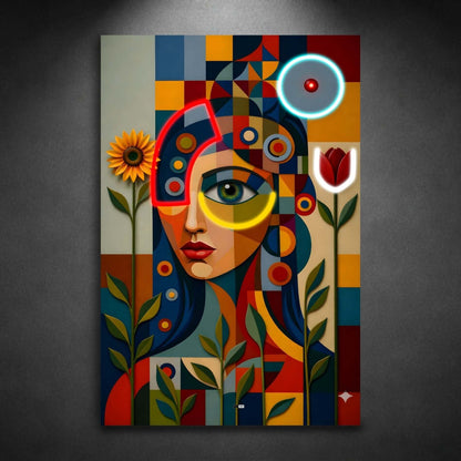 Cubist Bloom Face | Tableau Visage Abstrait Premium
