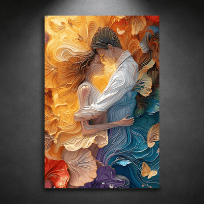 Golden Embrace | Tableau Couple Abstrait Premium