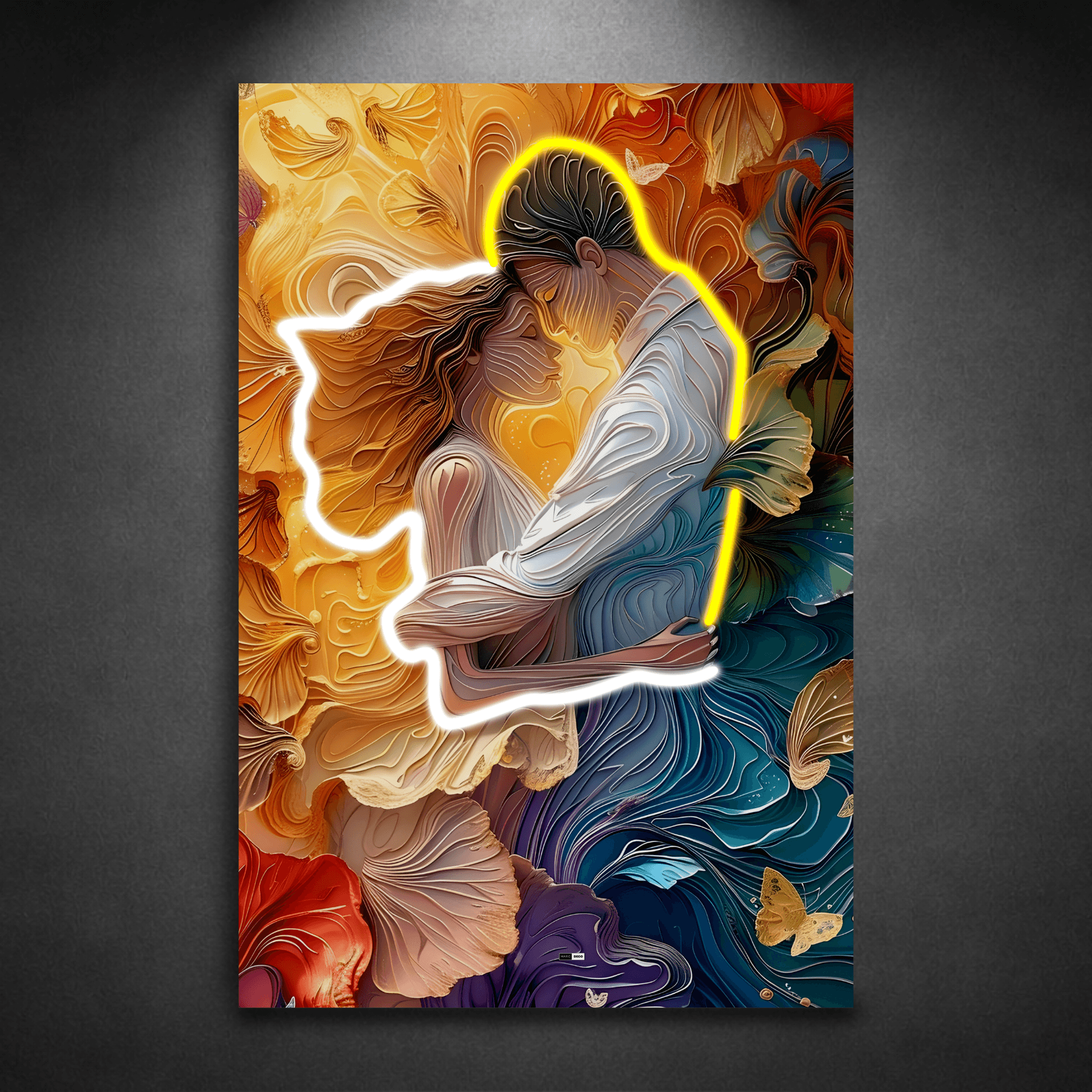 Golden Embrace | Tableau Couple Abstrait Premium