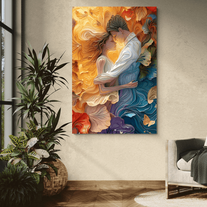 Golden Embrace | Tableau Couple Abstrait Premium