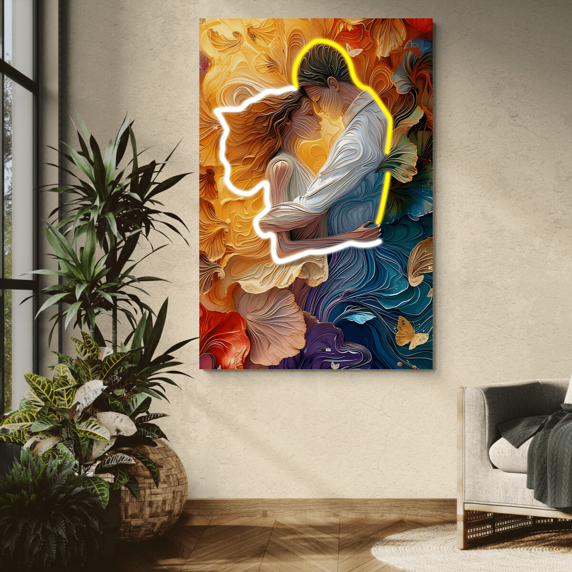 Golden Embrace | Tableau Couple Abstrait Premium